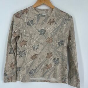 Abercrombie Kids Boys Camo Leaf Print Long Sleeve T-Shirt Tan Brown Size 11/12